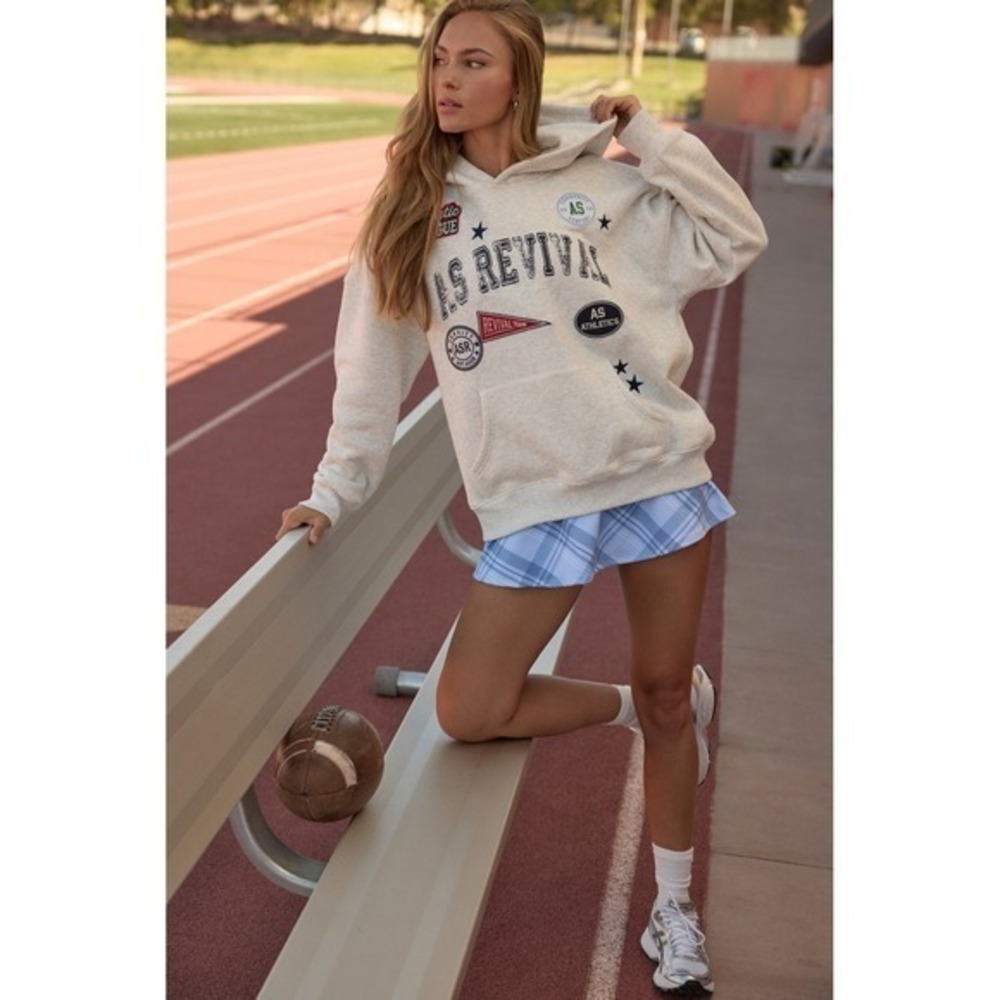 AS Revival Heather Gray Varsity Patch Hoodie Size XS